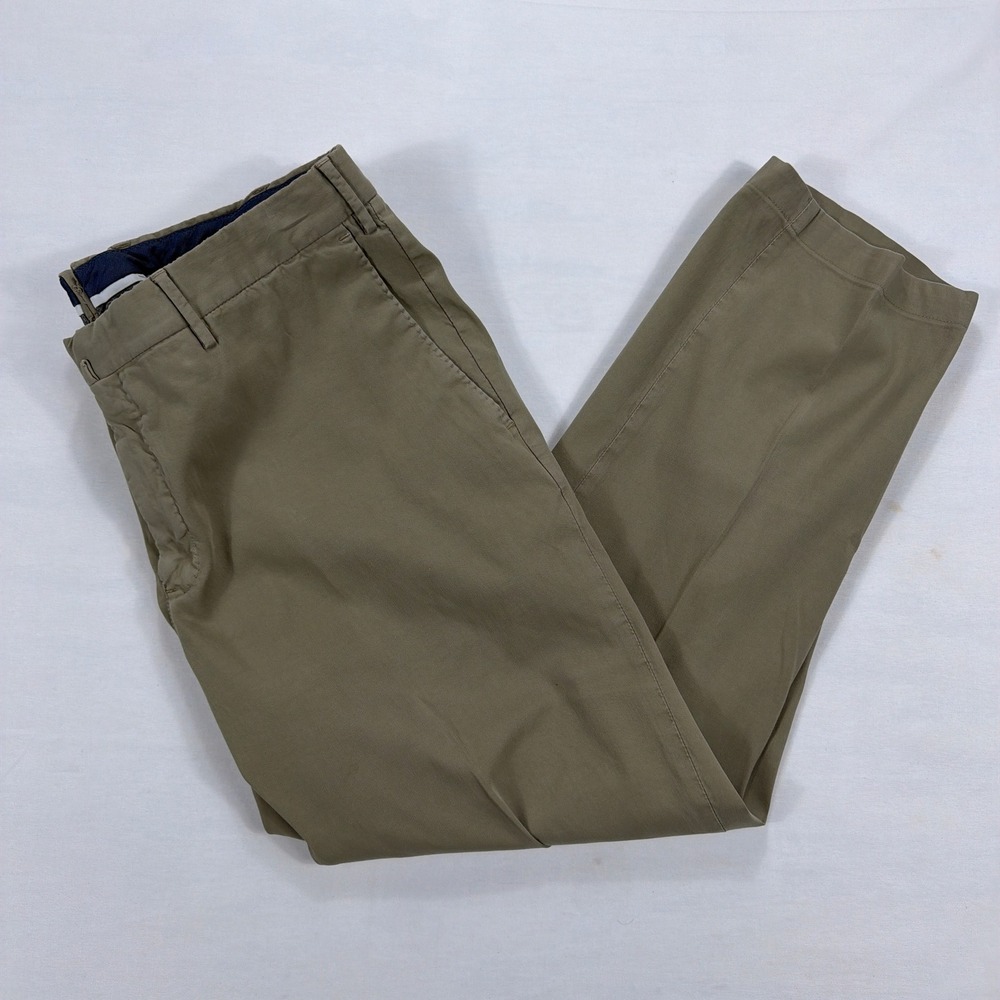 PT Torino Slim Fit Chinos Cashmere Blend Stretch Trousers Size 52 IT Khaki Olive